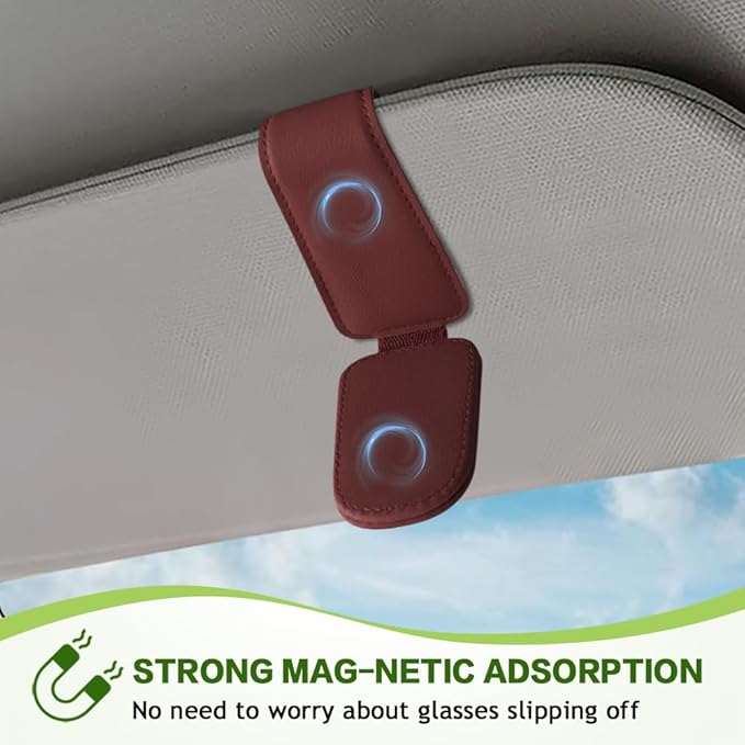 Sunglass Holder for Car, Sunglasses Clip for Car Visor, Magnetic Leather Vehicle Eyeglass Hanger Clip, Auto Ticket Card Glasses Organizer Clamp Accessories for SUV Sedan (Wine Red)
