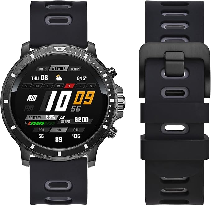 WOCCI 22mm Bicolor Watch Band, Silicone Rubber, Quick Release Replacement Strap for Men and Women, Black Stainless Steel Buckle (Black-Grey)