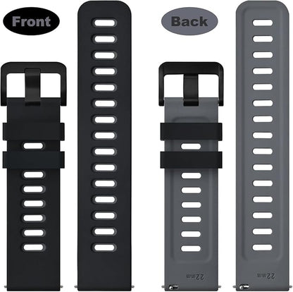 WOCCI 22mm Bicolor Watch Band, Silicone Rubber, Quick Release Replacement Strap for Men and Women, Black Stainless Steel Buckle (Black-Grey)