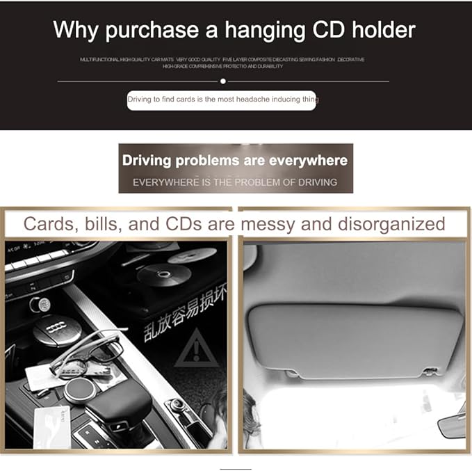 1Pc Leather Car CD Holder, Car Visor CD Storage Pocket, Multi-functional Storage Folder for CDs Sunglasses Cards Pens, Universal Interior Accessories for Cars (Black)