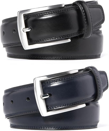 Mens Genuine Leather Dress Belt for Men, Handmade, 100% Cow Leather,Classic Casual and Business Belt Prong Buckle