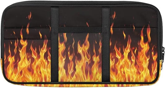 Flames Print Sun Visor Storage Bag Multi-Pocket Auto Visor Storage Bag with Zipper Pockets,Adjustable Straps Auto Interior Accessories Pocket Organizer