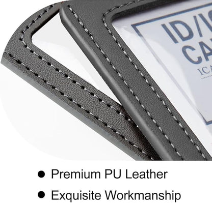 Larpur 2 Pack Leather Badge Holders, Double Sided Clear ID Badge Holder Vertical Card Holders for Work, School, Office (Black)