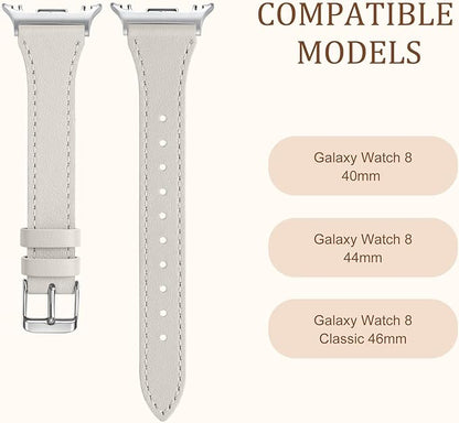 GEAK Slim Leather Band Compatible with Samsung Galaxy Watch 8 40mm 44mm/Watch 8 Classic 46mm, No Gap Adjustable Genuine Leather Replacement Dressy Strap for Samsung Watch 8 Bands Women