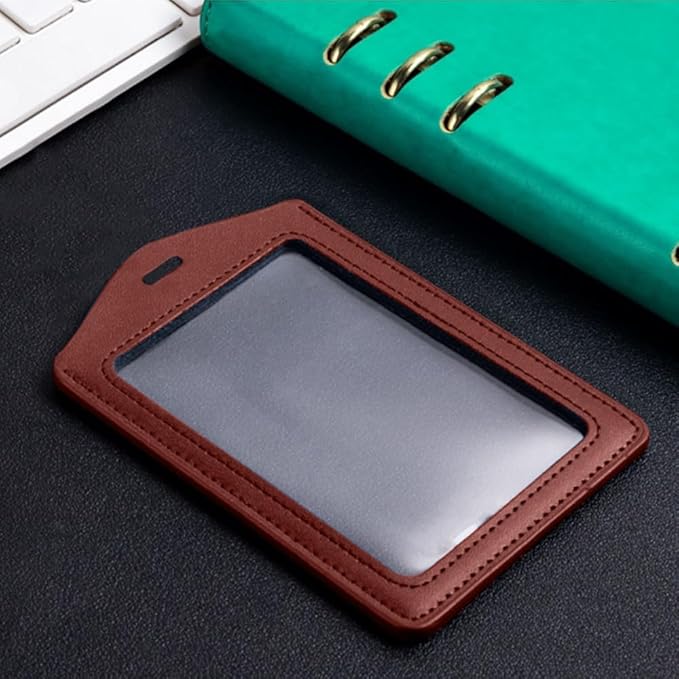 Larpur Pack of 2 Genuine Leather ID Badge Holders, Vertical ID Card Holders with Clear ID Window, Suit for Office, Staff, Students, Employees