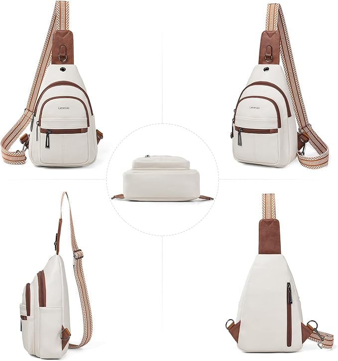 Leresas 7L Sling Bag for Women Vegan Leather Crossbody Purse Chest Bags Fashionable Trendy Fanny Pack with Travel, Beige
