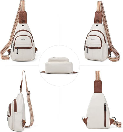 Leresas 7L Sling Bag for Women Vegan Leather Crossbody Purse Chest Bags Fashionable Trendy Fanny Pack with Travel, Beige