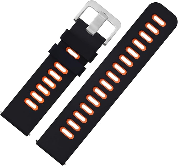 WOCCI 22mm Bicolor Watch Band, Silicone Rubber, Quick Release Replacement Strap for Men and Women, Silver Stainless Steel Buckle (Black-Orange)