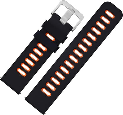 WOCCI 22mm Bicolor Watch Band, Silicone Rubber, Quick Release Replacement Strap for Men and Women, Silver Stainless Steel Buckle (Black-Orange)