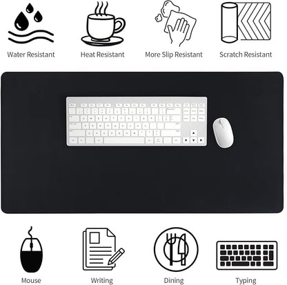 Leather Desk Pad, Mouse Pad, Non-Slip Desk Protector Mat, Leather Desk Blotter, Computer Desk Pad, Waterproof Desk Mat for Home Office and Decor - Black (31.5×15.7 Inches)