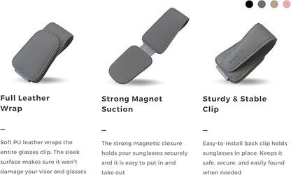 Magnetic Leather Sunglass Holder, Eyeglass Hanger Clip for Car Sun Visor, Suitable for Different Size Eyeglasses (Blue, 1 Pack)