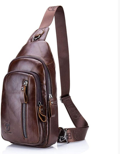 Hebetag Leather Sling Bag Crossbody Backpack for Men Women Travel Outdoor Business Casual Shoulder Chest Bags Day Pack Daypack Brown