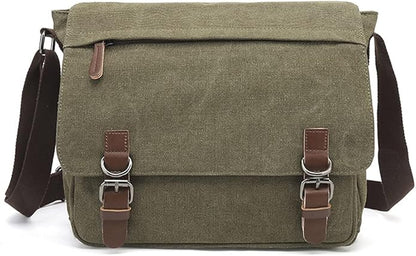 Sechunk Canvas Vintage Messenger Bag Shoulder bag Leather Large Travel Crossbody bags for men women 15inch Laptop
