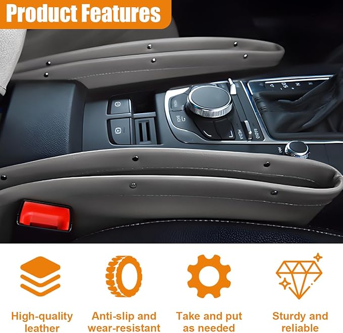 Car Seat Gap Filler Organizer, L-Capacity Leather Automotive Interior Storage Box, Universal Vehicle Side Seat Gap Filler Accessories for Keys, Phones, Glasses (Grey)