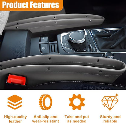 Car Seat Gap Filler Organizer, L-Capacity Leather Automotive Interior Storage Box, Universal Vehicle Side Seat Gap Filler Accessories for Keys, Phones, Glasses (Grey)