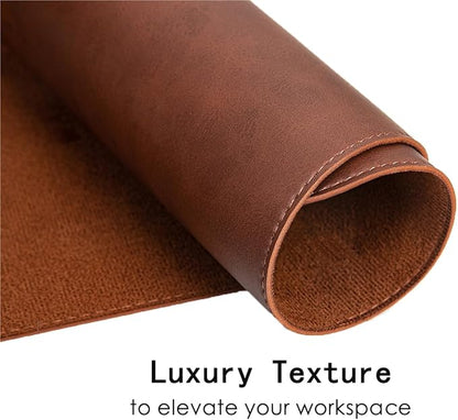 Leather Desk Mat, 23.6"x13.8" Non-Slip PU Leather Desk Pad, Thick Desk Blotter with Stitched Edge, Retro Large Mouse Pad, Laptop Pad for Office & Home Use (Brown)