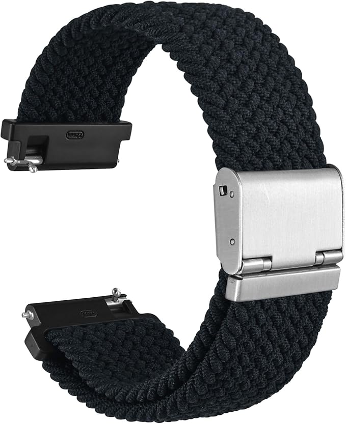 WOCCI 19mm Braided Nylon Watch Band for Men and Women, Quick Release, Silver Stainless Steel Buckle (Black)