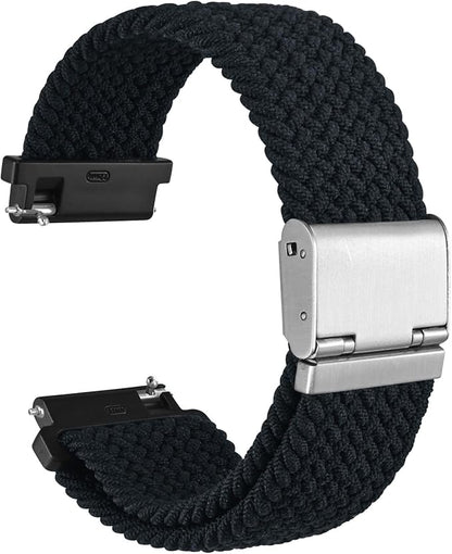 WOCCI 16mm Braided Nylon Watch Band for Men and Women, Quick Release, Silver Stainless Steel Buckle (Black)