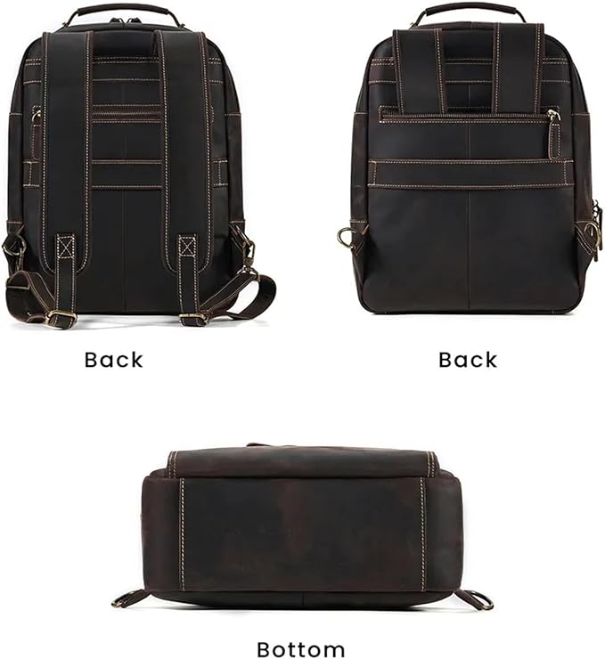 Mens Leather Backpacks 15.6-inch Laptop Backpack Business Backpack Classic Backpack Travel Backpack for Men(Coffee)
