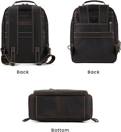 Mens Leather Backpacks 15.6-inch Laptop Backpack Business Backpack Classic Backpack Travel Backpack for Men(Coffee)