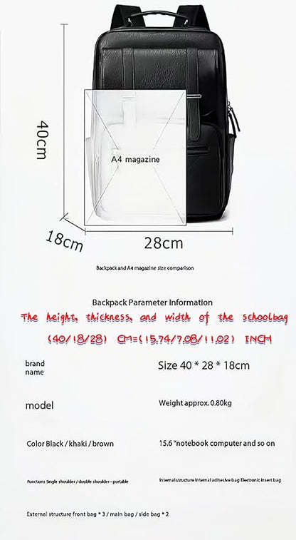 Business Men and Women PU Leather Backpack 15.6inch Laptop Waterproof Backpack Travel Commuter Lightweight schoolbag (Black backpack4,Large)