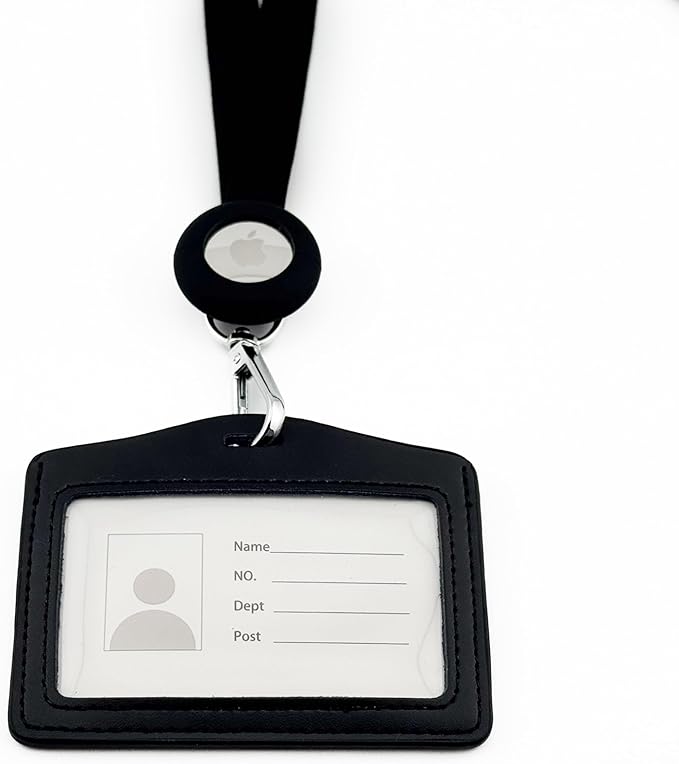 Lanyard for Id Badge Reel with AirTag Holder – Apple AirTag Compatible Plastic ID Badge Tracker for Safety – Easy Access, Secure & Stylish ID Badge – Black
