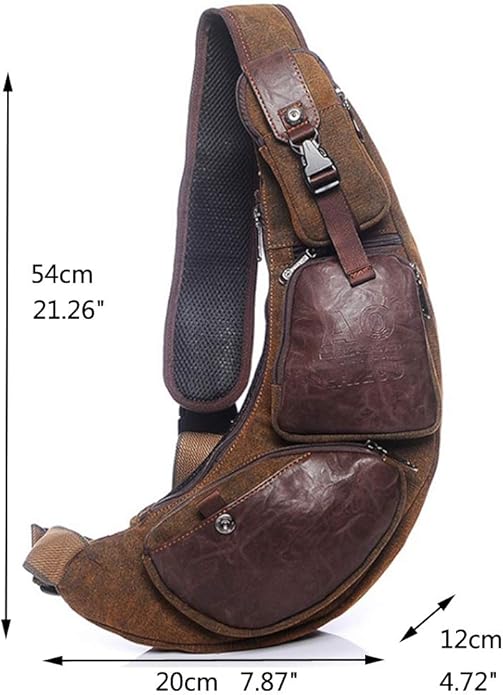 Hebetag Leather Sling Bag Crossbody Backpack for Men Women Travel Outdoor Camping