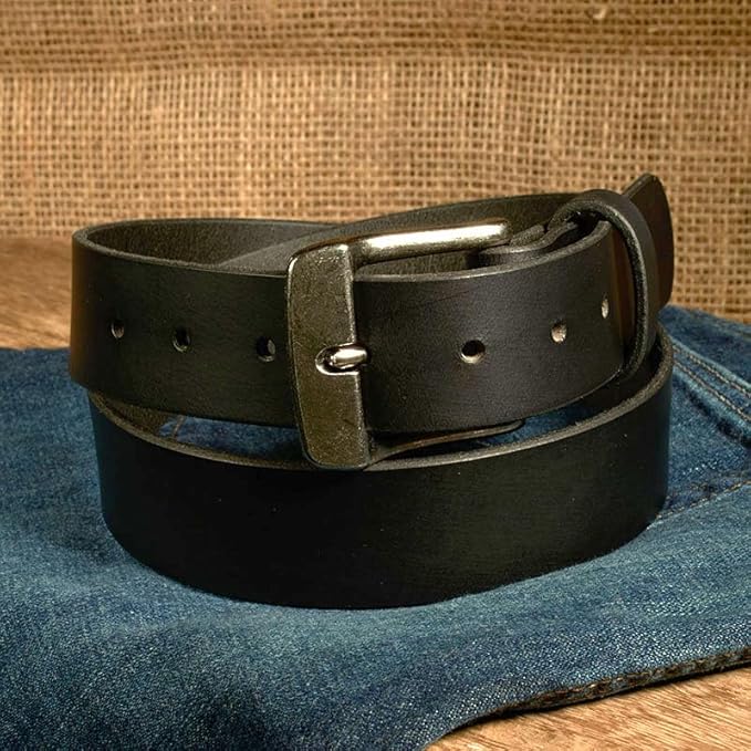 Men's Leather Belt, Made in USA, Full-Grain Leather, Casual Everyday Wear Belts, Amish Handmade 1.5" Width