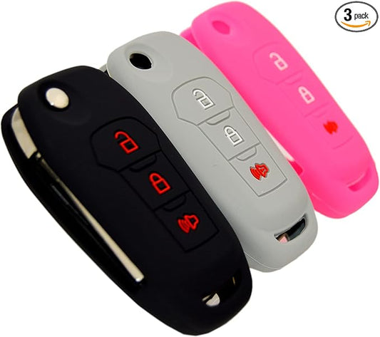 Silicone Key Fob Cover Remote Protector for Ford F150 F250 F350 F450 F550 Raptor Ranger Transit Fusion Bronco EcoSport Escape Explorer Expedition Lightning Maverick XLT (Flip Key)