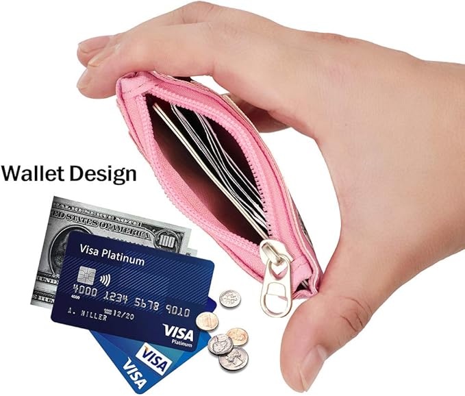 【2025 Latest】 Cute ID Badge Holder Retractable Lanyard Reel Clip with Heavy Duty Carabiner, 5 Card Slots in 2 Sided with Key Ring and Zipper for Students Teens Boys Girls Office Staff Women (Pink)