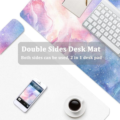Large Desk Mat, Dual Side PU Leather Waterproof Mousepad Desk Pad, Desk Protector Writing Pads Desk Accessories for Office and Home (D-Starry Sky, 24''X14'')