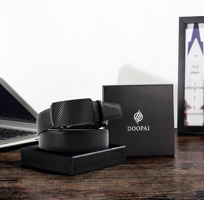 DOOPAI Belt Men, Ratchet Dress Adjustable 1 3/8" Sliding Leather Designer, Size Length Can be Cut, with Gift Box