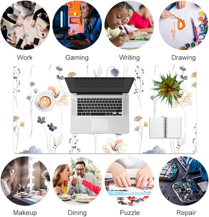 QIYI Large Mouse Pad, Floral Desk Mat for Desktop, Women Girls PU Leather Waterproof Gaming Mousepad, Computer Laptop Flower Desk Accessories Protector Writing Pad for School Office Home 31.5" x 15.7"