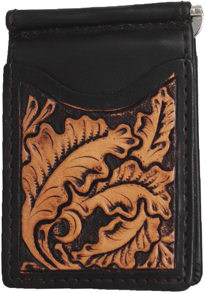 CHALLENGER Men's Western Antique Floral Tooled Slim Money Clip Minimalist Wallet 18RTW87M