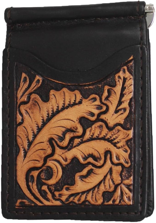 CHALLENGER Men's Western Antique Floral Tooled Slim Money Clip Minimalist Wallet 18RTW87M