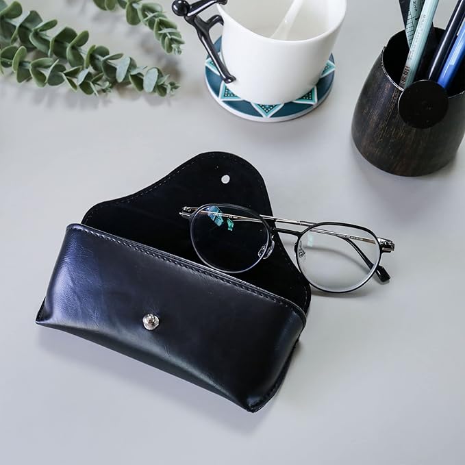 LogHog Portable Leather Glasses Case,Flexible Sunglasses Pouch Slim Case for Women Men Horizontal Eyeglass Case