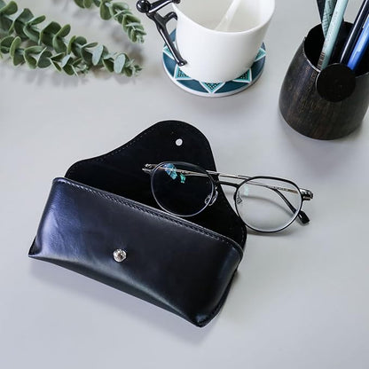 LogHog Portable Leather Glasses Case,Flexible Sunglasses Pouch Slim Case for Women Men Horizontal Eyeglass Case