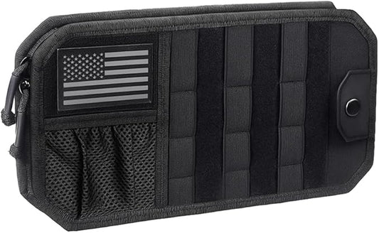 American Flag Car Sun Visor Organizer, Multi-Pockets Vehicle Visor Storage Bag with Zipper Storage Pouch and Sunglasses Holder Clip, Auto Interior Pocket Organizers, Universal Fit