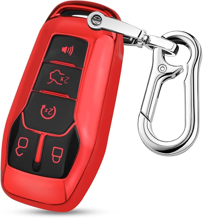 QBUC for Ford Key Fob Cover with Keychain,Key Shell Compatible with Ford Explorer F150 Lincoln MKC MKX MKZ Fusion Mustang Edge Remote Key Vehicle Accessories(Red)
