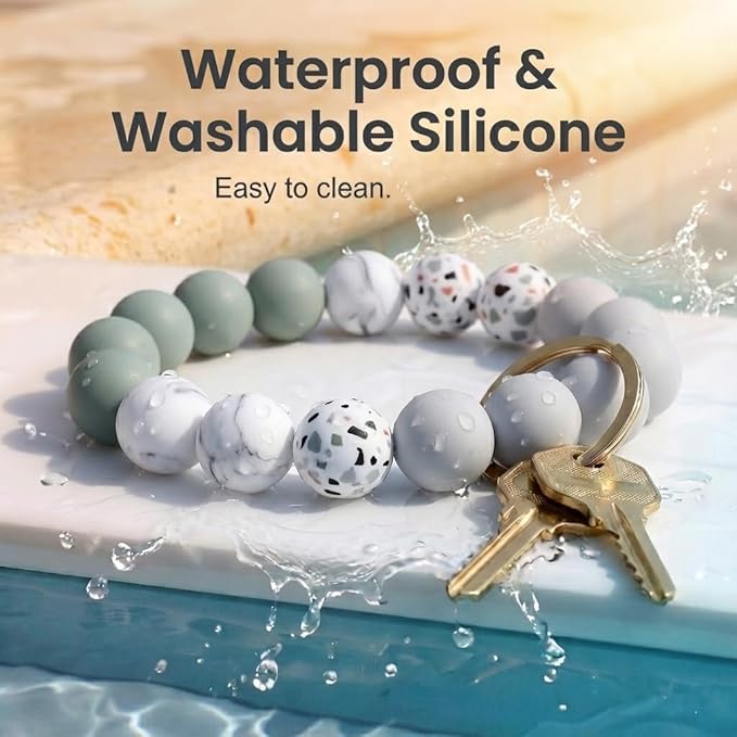 BIHRTC Silicone Key Ring Bracelets Wristlet Keychain Wallet with Net Chapstick Holder for Women