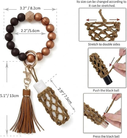 BIHRTC Silicone Key Ring Bracelets Wristlet Keychain Wallet with Net Chapstick Holder for Women