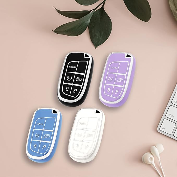 XIYANG TRADE for Jeep Key Fob Cover with Keychain,Soft TPU Key Case Shell Full Protection for Grand Cherokee Renegade Chrysler 200 300 Dodge RAM Durango Challenger Journey Dart Fiat Smart Key (White)