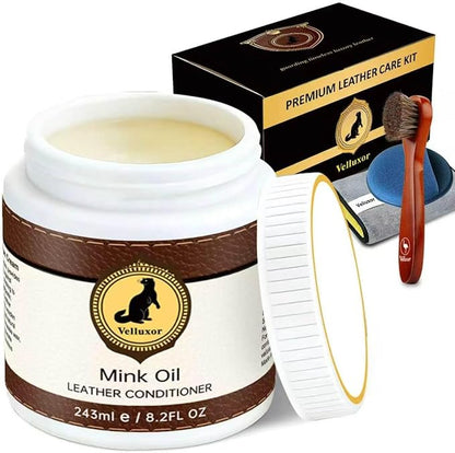 4-in-1 Natural Mink Oil 8.2oz Leather Cleaner and Conditioner, Premium Waterproof Soften Restore Formula – Leather Cleaner & Protector for Boots, Shoes, Jackets, Car Interiors, Saddle, Bags