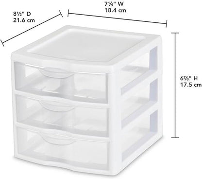 Sterilite 12-Pack Clearview 3-Drawer Cart, Small Plastic Storage Organizer Drawers, White - Organizing Drawer Containers for Bathroom, Closet, Kitchen, and Bedroom
