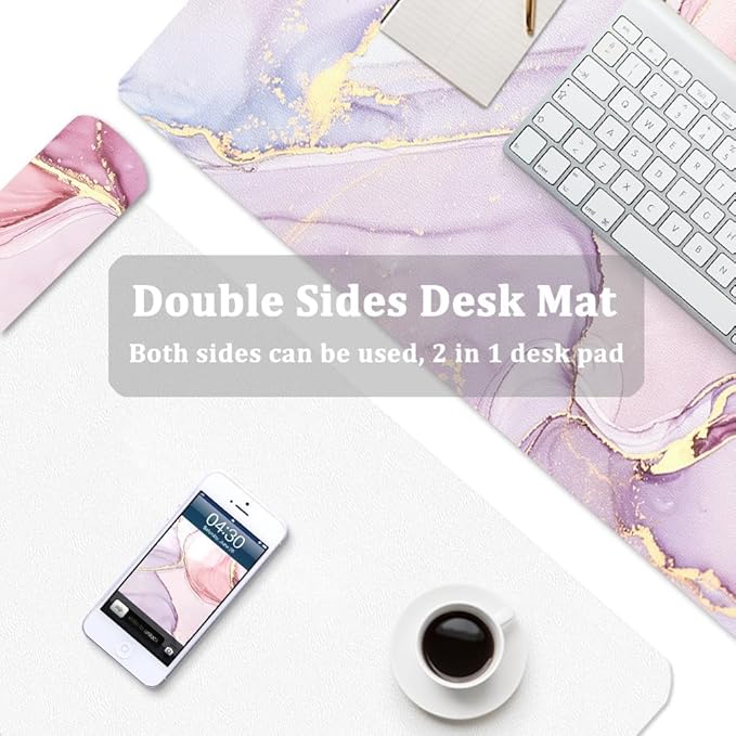 Large Mouse Pad, Desk Mat for Desktop, Dual Side PU Leather Waterproof Gaming Mousepad Desk Pad, Desk Protector Writing Pads Desk Accessories for Office and Home (A-Pink Marble, 31.5''X15.8'')