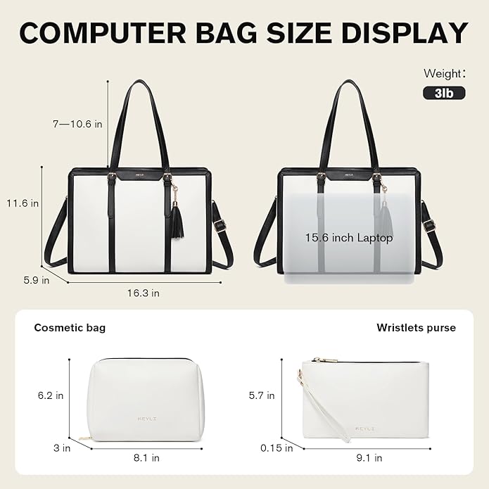 Keyli 4pc Sets Laptop Bag for Women Large Leather Laptop Briefcase with USB Charging Port Computer Shoulder tote Bags Purse