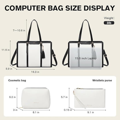 Keyli 4pc Sets Laptop Bag for Women Large Leather Laptop Briefcase with USB Charging Port Computer Shoulder tote Bags Purse