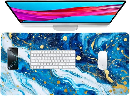 Modern Blue Marble Desk Mat, Luxurious PU Leather Desk Pad - Large Non-Slip Office Mat for a Stylish Gaming & Home Workspace, Aesthetic Desk Decor （27.56 * 13.78in）