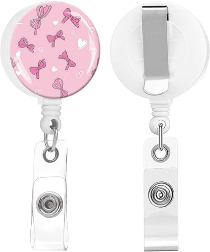 2 Pack Badge Reels Holder Retractable with ID Clip for Nurse Name Tag Card Nursing for Doctor Teacher Student Employee Office Medical Work (Pink Bows and Hearts)