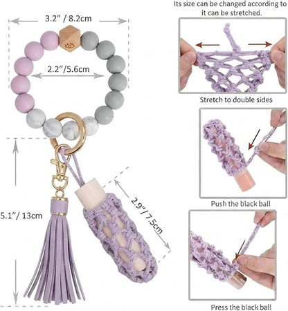 BIHRTC Silicone Key Ring Bracelets Wristlet Keychain Wallet with Net Chapstick Holder for Women